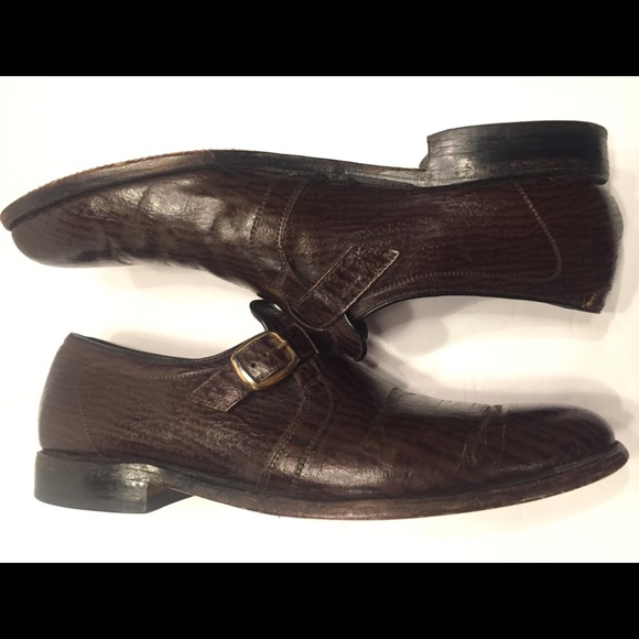 11.5 D sharkskin monk strap Allen Edmonds brown - Picture 4 of 8
